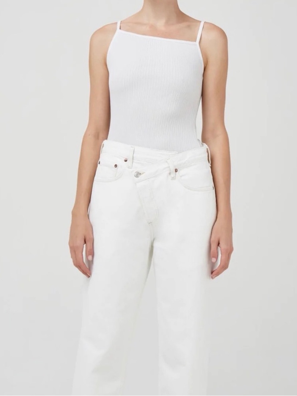 AGOLDE Priya Ribbed Organic Cotton Tank Clean Girl Y2K Powder Minimalist Size M